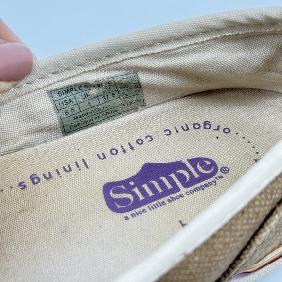 Simple EcoSneaks Hemp Flats Womens Slip On Sz 6.5 Brown Cream Organic Eco Shoes - Picture 8 of 11